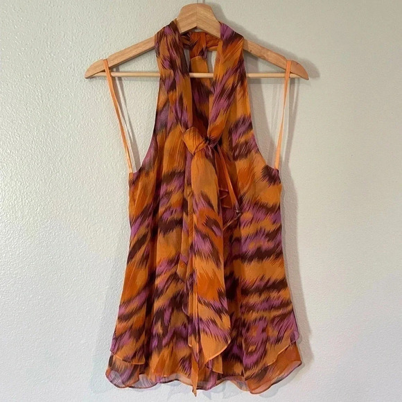 DVF Diane von Furstenberg 100% Silk Orange Blouse Size 2 - Picture 1 of 4